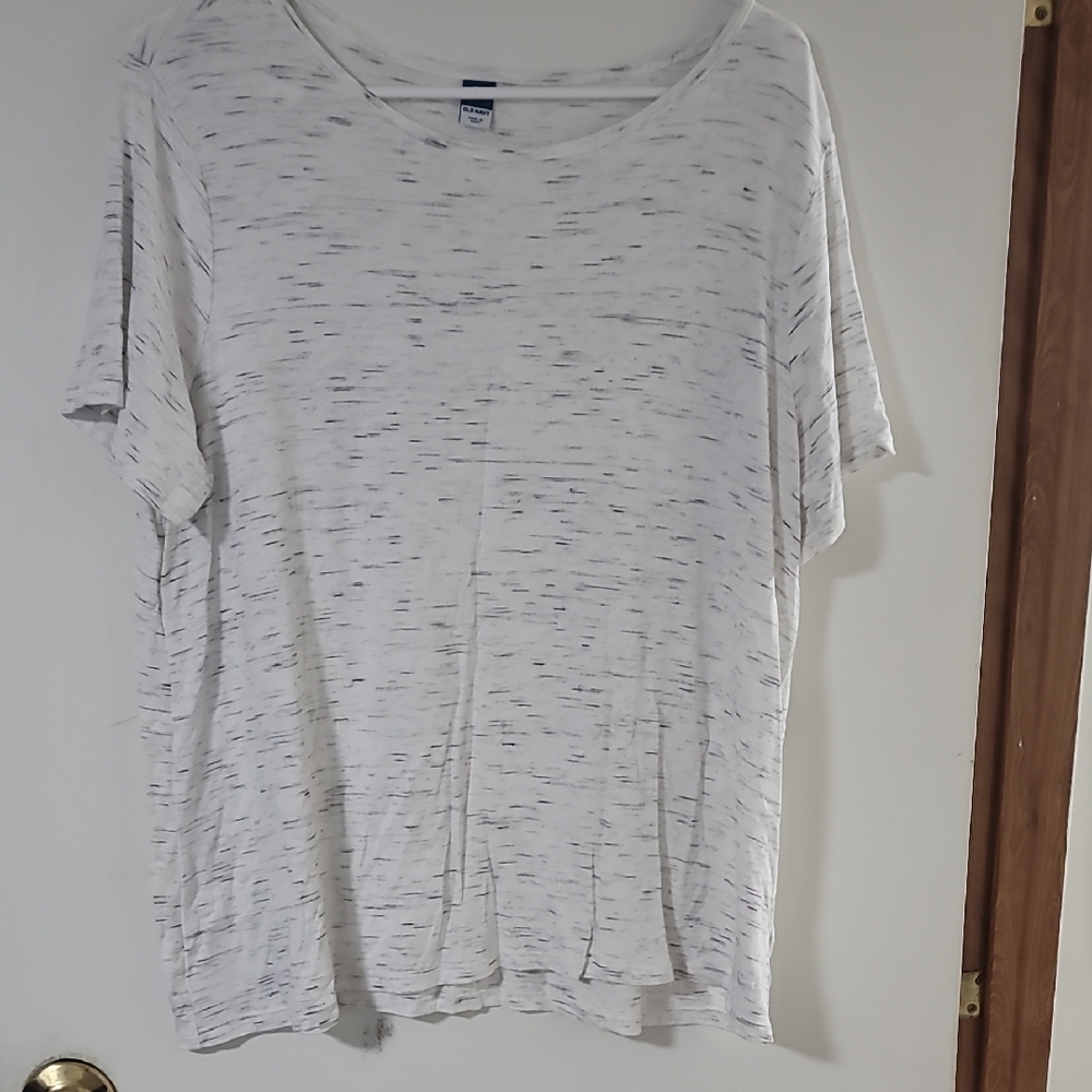 Old Navy White Space-Dyed Scoop Neck Short Sleeve Top